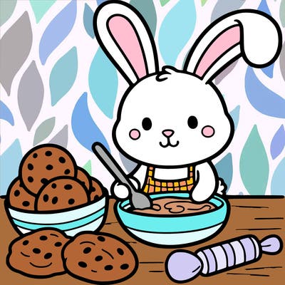 a bunny baking cookies