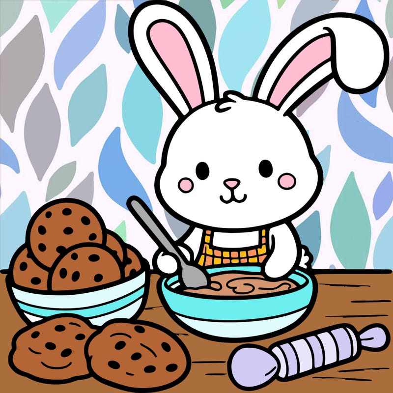 a bunny baking cookies