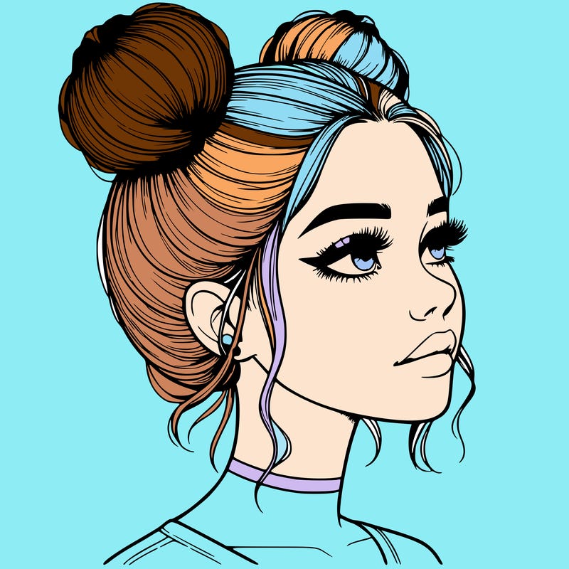 realistic girl with buns on the top of her head