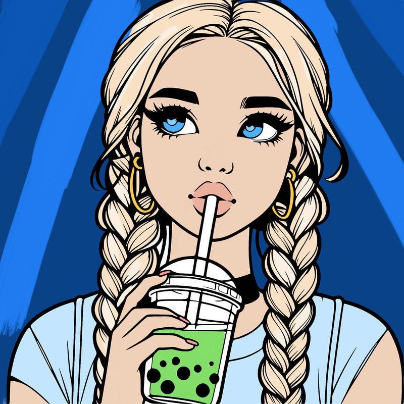 realistic girl with braided hair drinking boba