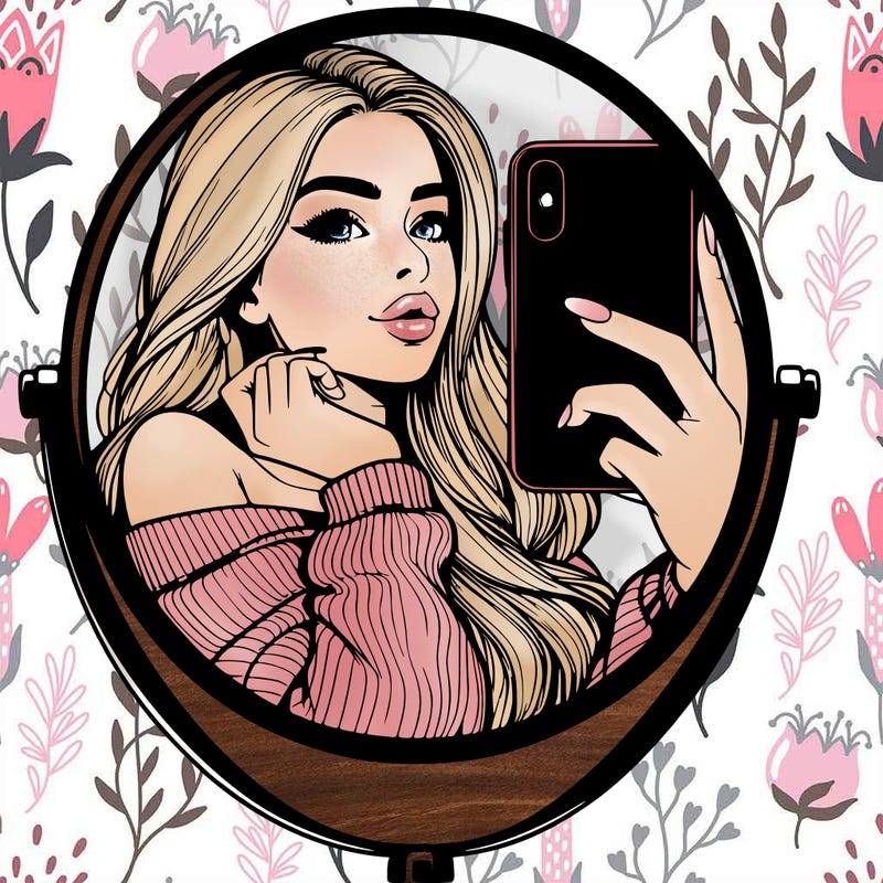 realistic girl taking mirror selfie beautiful