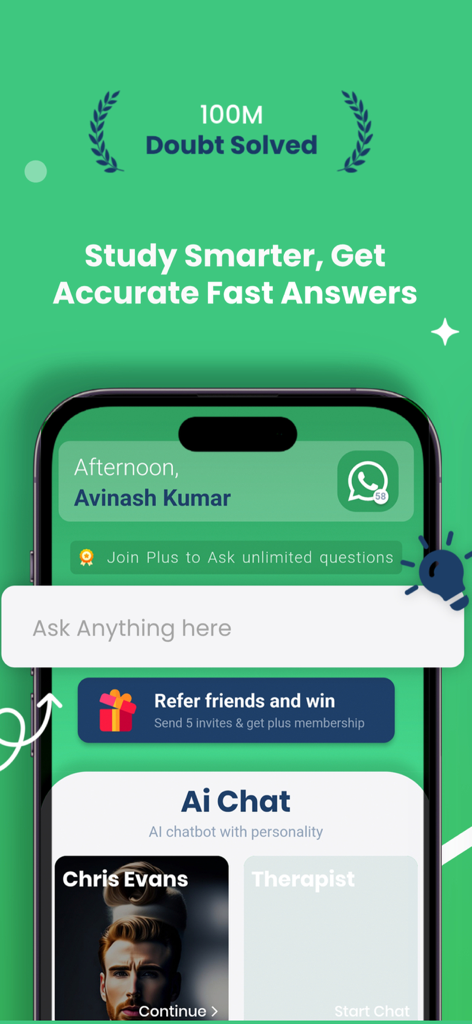 AI Homework Helper & Study App - Dashboard of the AI Homework Helper app displaying AI chat options and a question input field