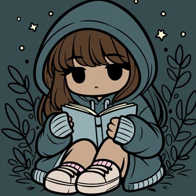 girl in oversized hoodie reading a book
