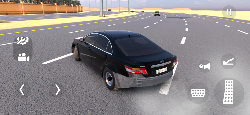 Highway Drifter: Hajwala Drift - A black sedan drifting on an open desert highway in Highway Drifter Hajwala Drift.