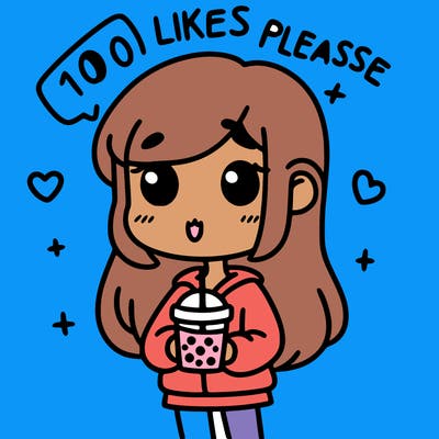 girl holding boba while saying 100 likes please