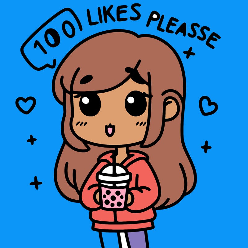 girl holding boba while saying 100 likes please