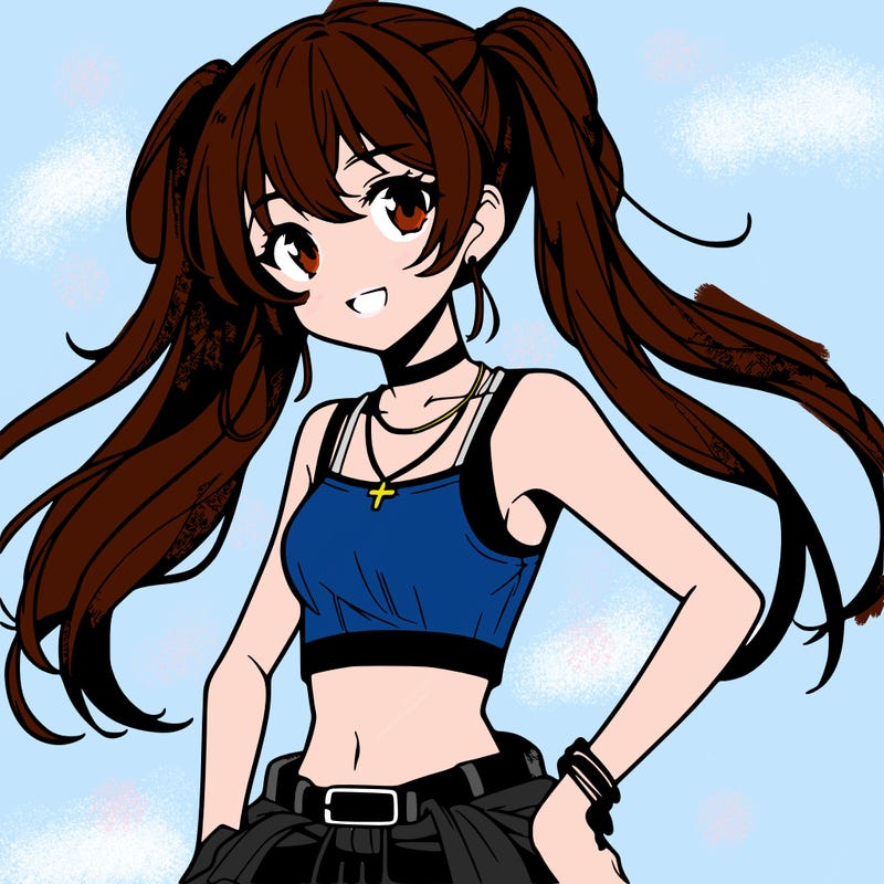 anime girl wearing crop top