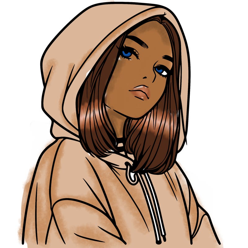 a realistic girl in a hoodie