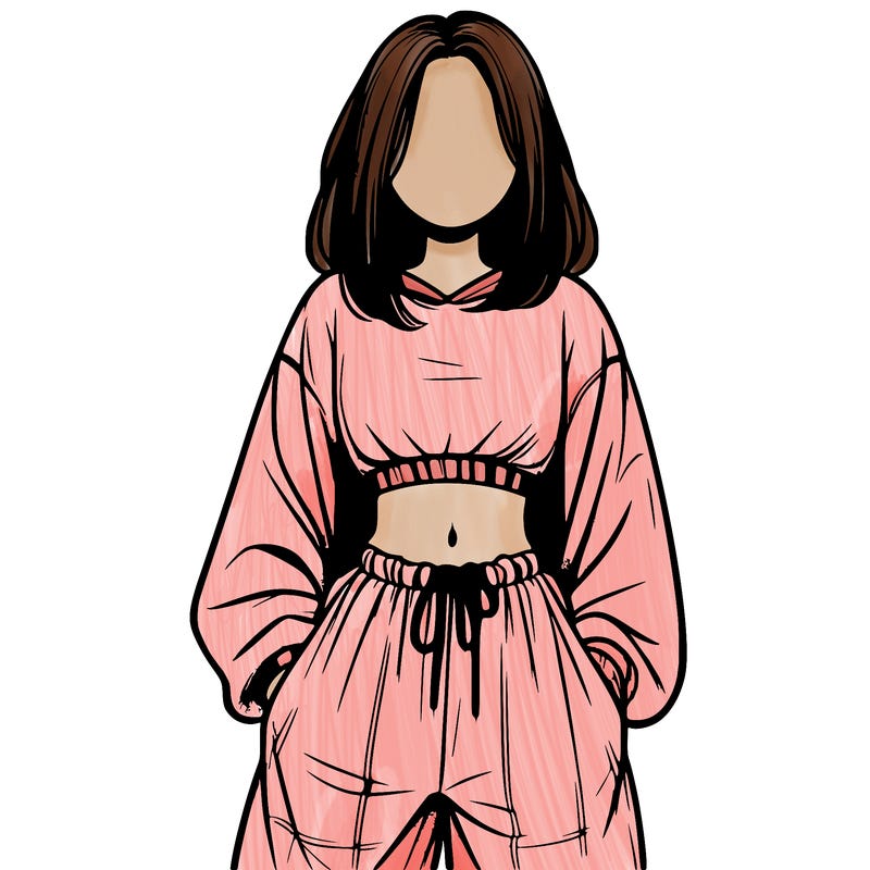 realistic girl faceless with baggy pants and a crop top