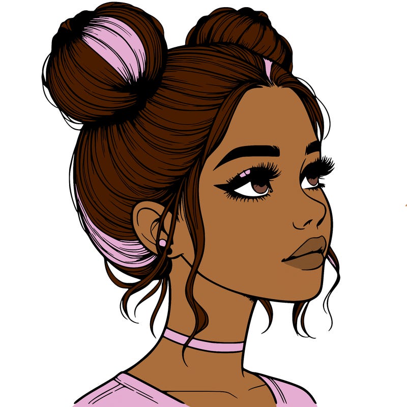 realistic girl with buns on the top of her head