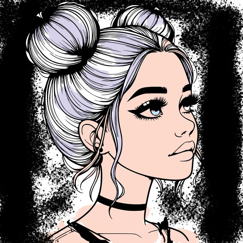 realistic girl with buns on the top of her head