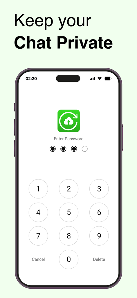 Recover Deleted Messages WARM - Password lock screen for chat privacy in the Recover Deleted Messages WARM app