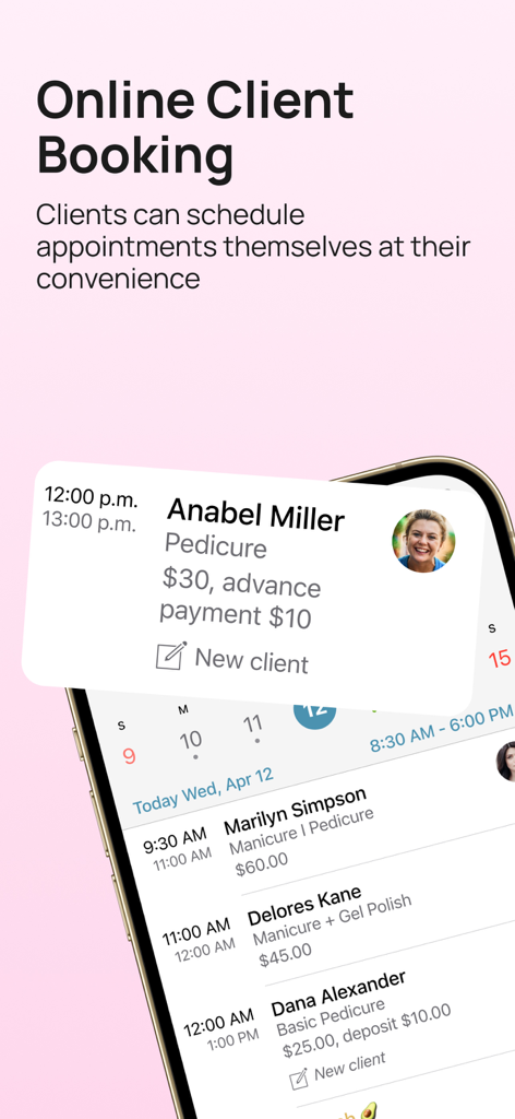 Interface de l'application Masters Pro affichant la réservation en ligne pour les clients et le calendrier des rendez-vous avec les détails du prépaiement