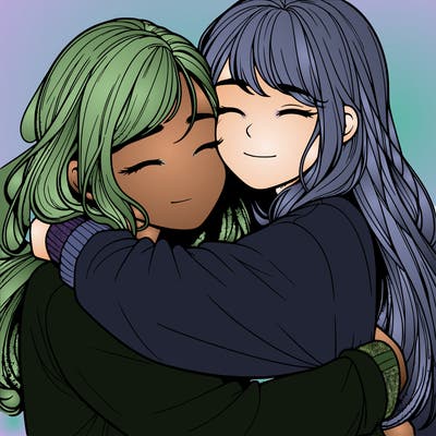 realistic two girls hugging