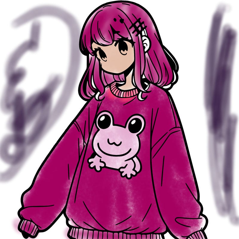 girl wearing frogging sweatshirt