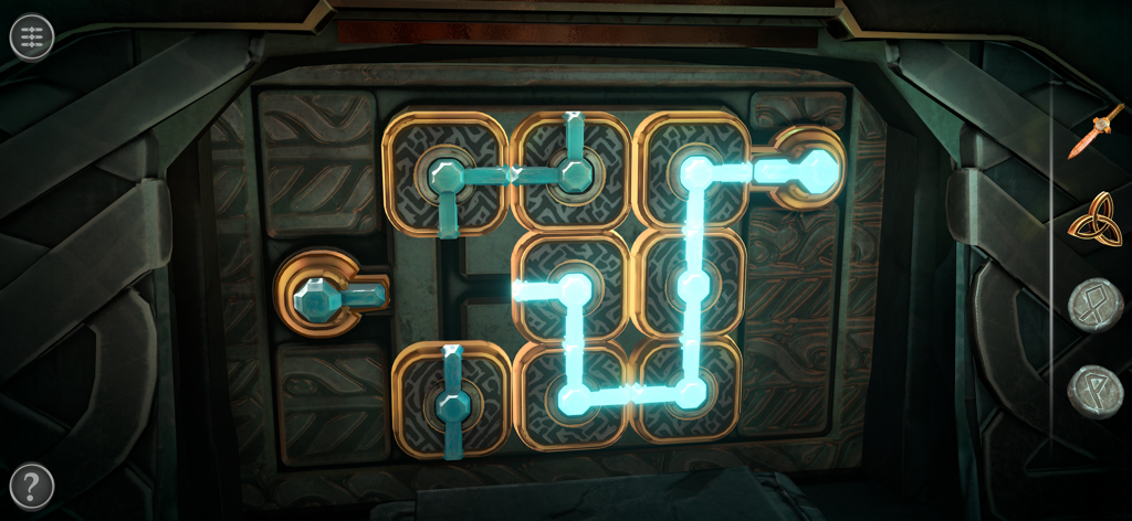 Boxes: Lost Fragments - Eine Nahaufnahme eines taktilen mechanischen Rätsels mit leuchtend blauen Pfaden in Boxes Lost Fragments.