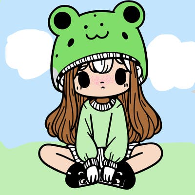 a girl wearing a frog hat and some frog socks