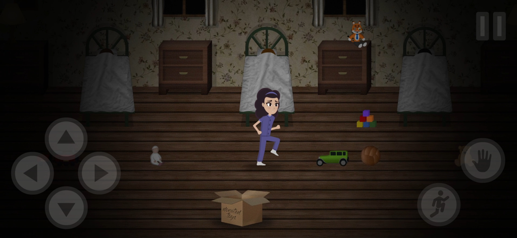 Esther explorando una espeluznante habitación de orfanato en Mr Hopps Playhouse 2 HD.