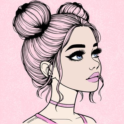 realistic girl with buns on the top of her head