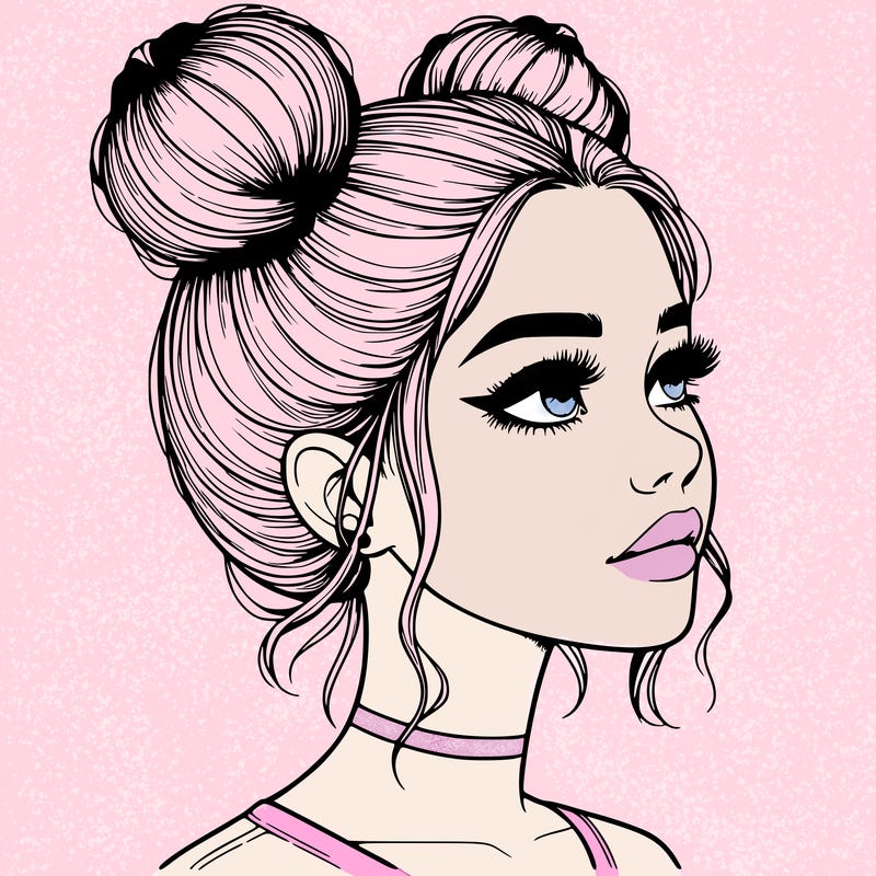 realistic girl with buns on the top of her head