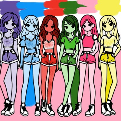 a group of girls wearing crop tops and shorts