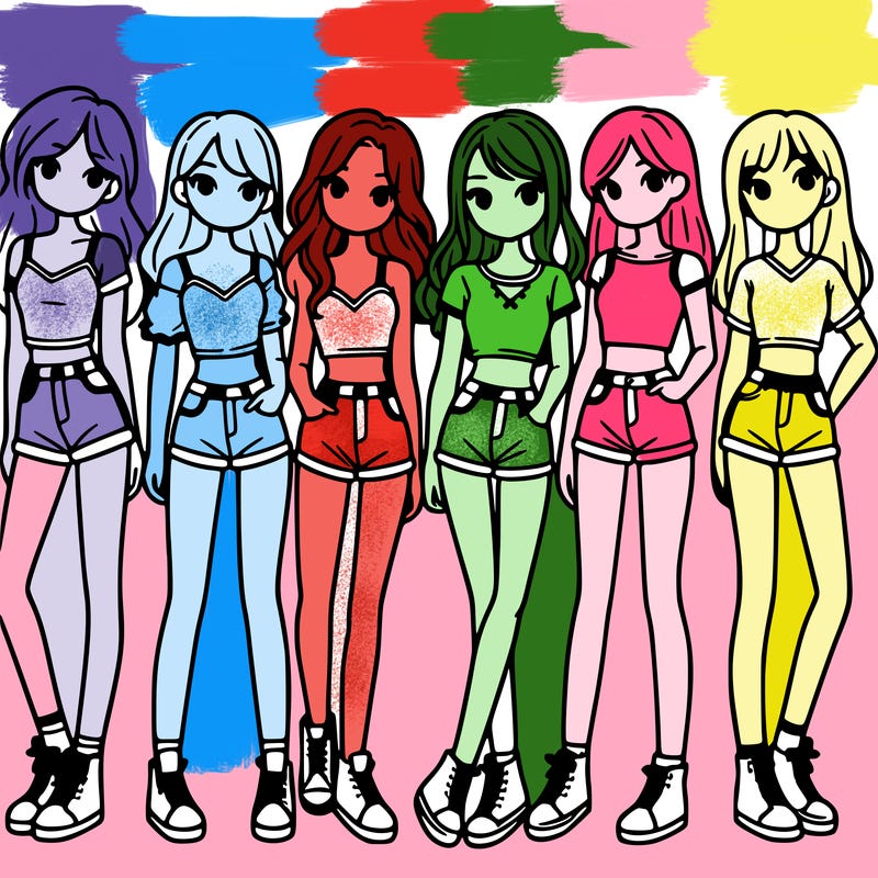 a group of girls wearing crop tops and shorts