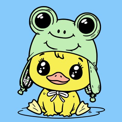 cute duck with frog hat