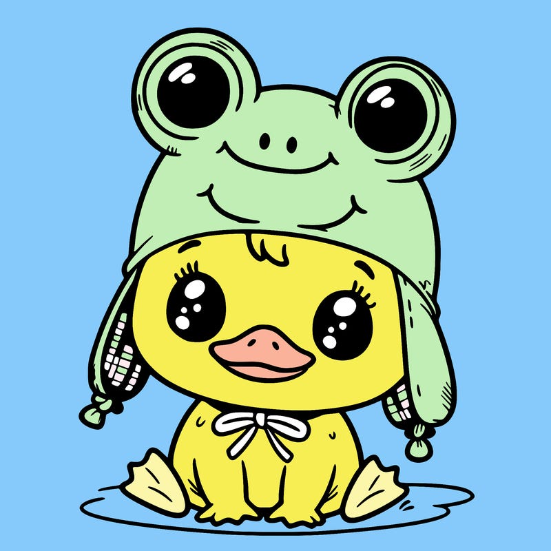 cute duck with frog hat