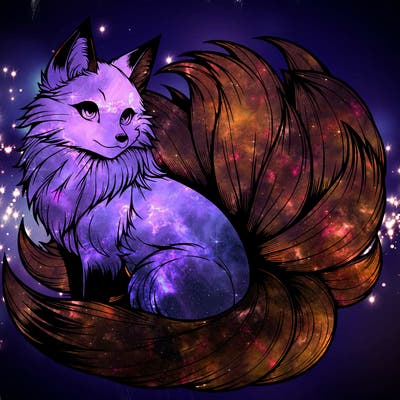 realistic detailed 9 tailed anime fox