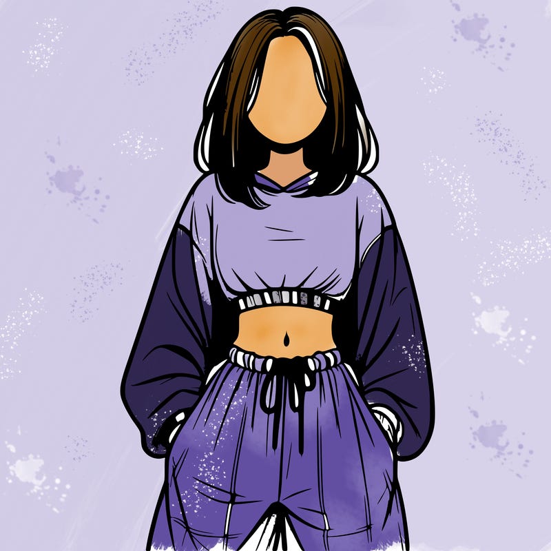 realistic girl faceless with baggy pants and a crop top