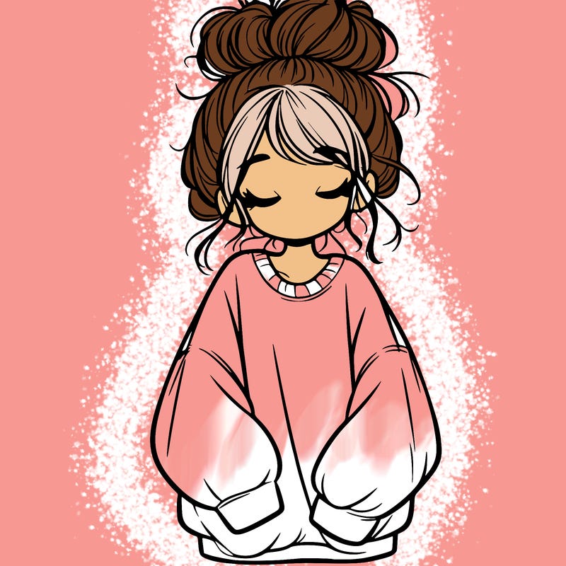 girl with baggy sweatshirt and messy bun