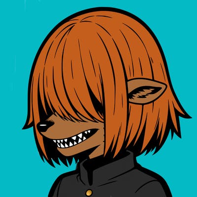 sharp teeth deer man with bob haircut