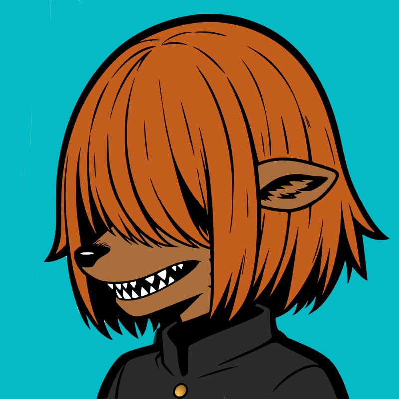 sharp teeth deer man with bob haircut