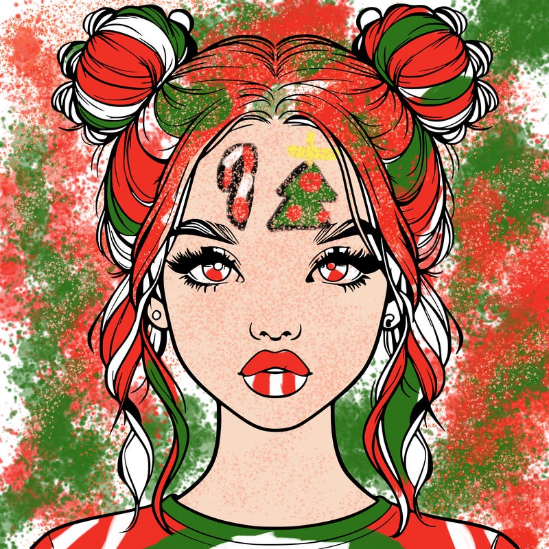 realistic girl with two buns in hair and lips