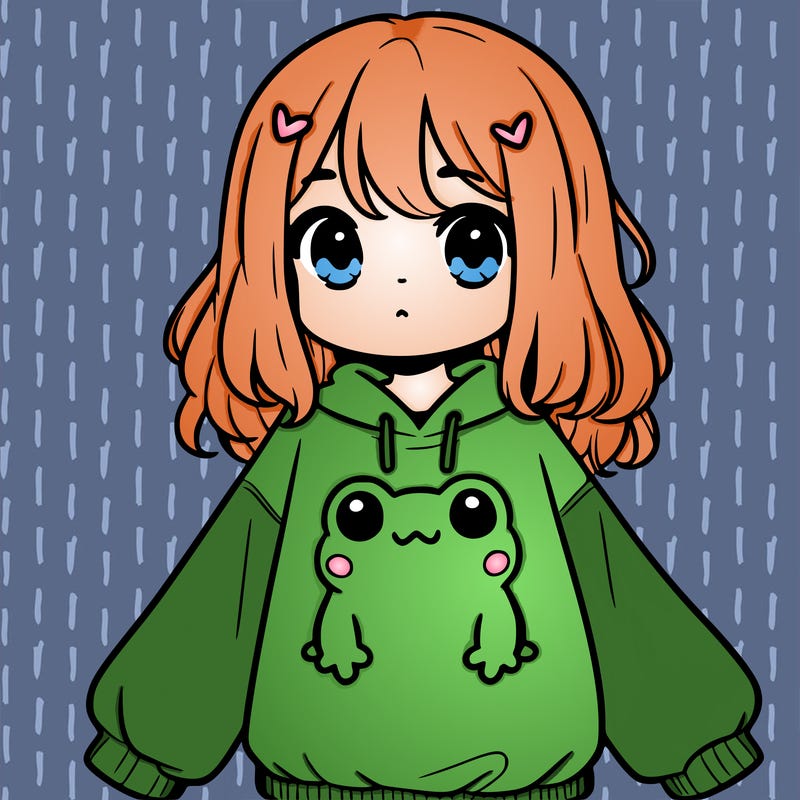girl wearing frogging sweatshirt