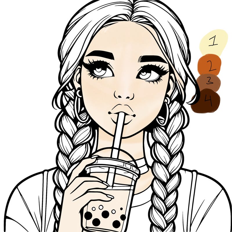 realistic girl with braided hair drinking boba