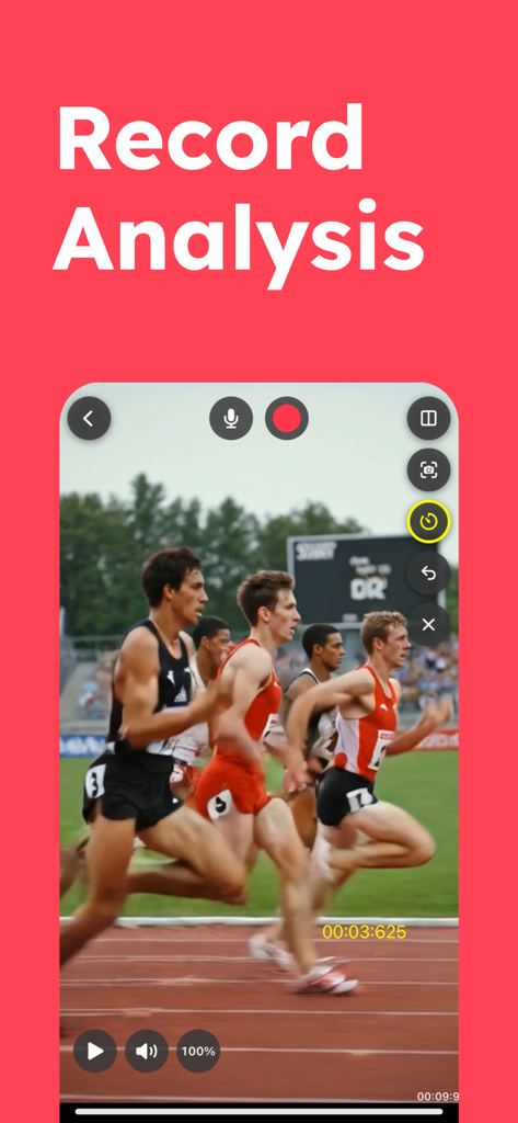 Slowmo - SlowMo Video Analysis - Slowmo app interface displaying runners on a track and recording analysis features