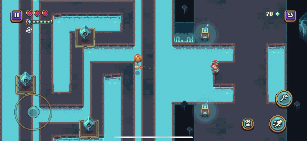 Sparklite - A top-down gameplay screenshot of Sparklite featuring pixel art environments and character exploration.