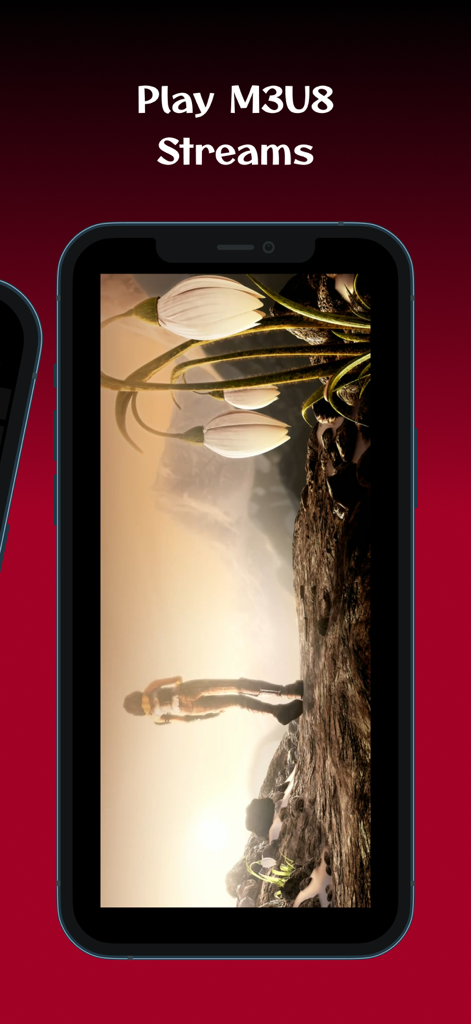 M3U8 Stream Player: TV & Video - An iPhone screen displaying a video with the heading Play M3U8 Streams.