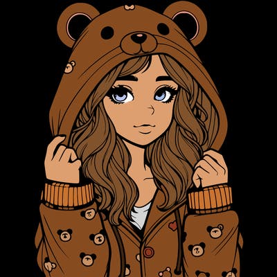 realistic girl in a animal pjs hoodie
