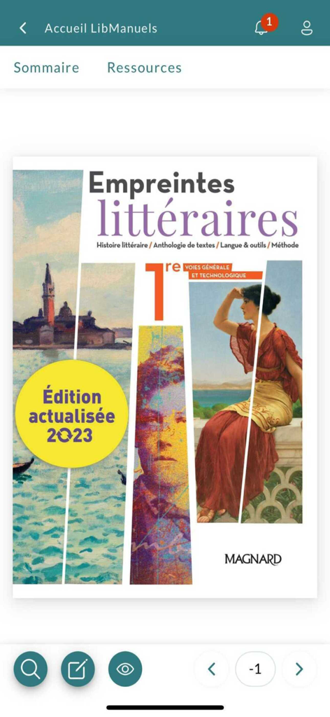 Lib Manuels - Couverture du manuel scolaire numérique de littérature française Empreintes Littéraires de Magnard affichée dans l'application mobile Lib Manuels.