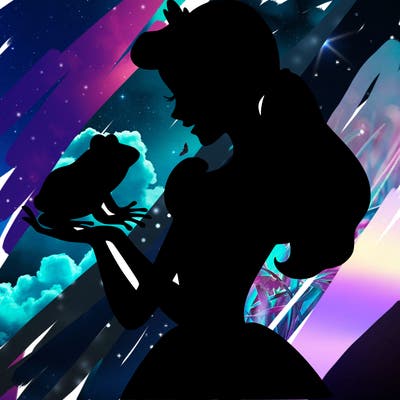 a shadow of a princess holding a frog realistic