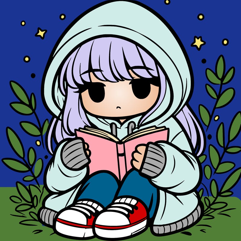 girl in oversized hoodie reading a book