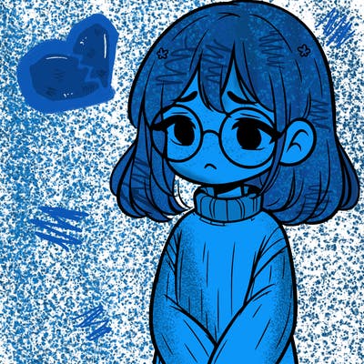 sad girl with glasses in a sweater