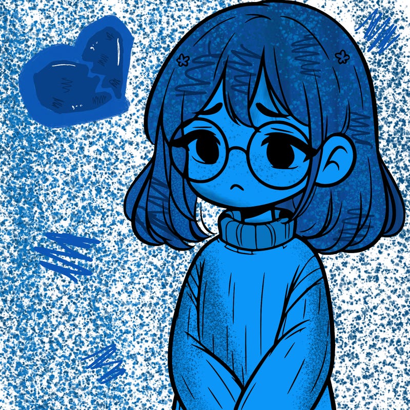 sad girl with glasses in a sweater