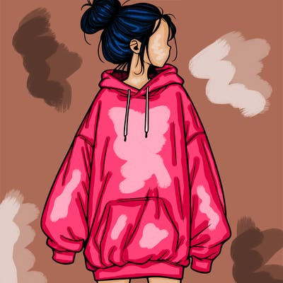 realistic girl with a oversized sweatshirt on and a bun