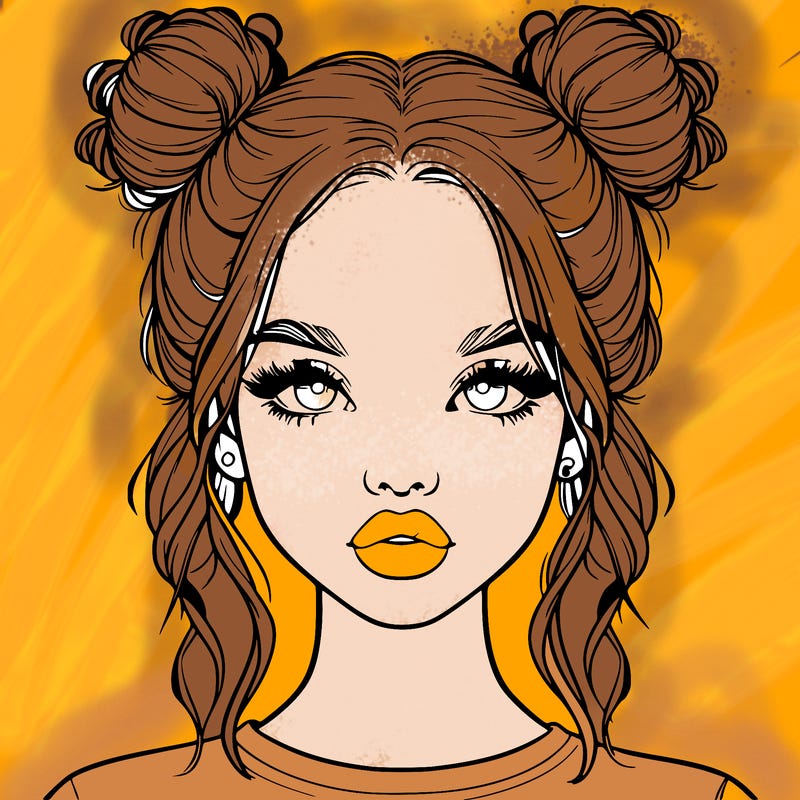 realistic girl with two buns in hair and lips
