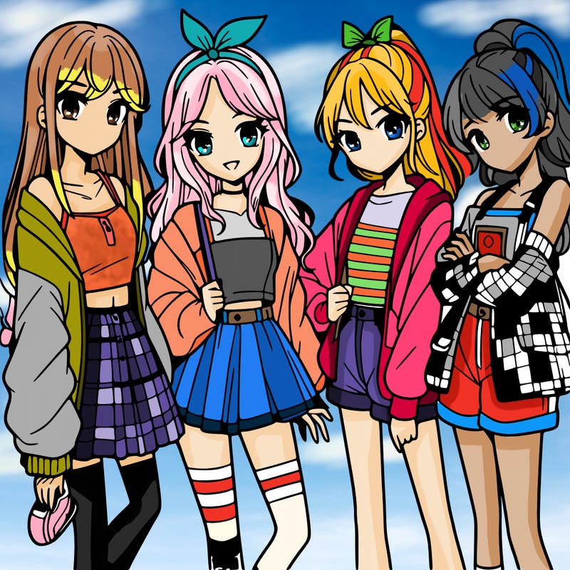 teen manga girls group of 4