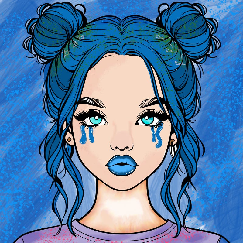 realistic girl with two buns in hair and lips