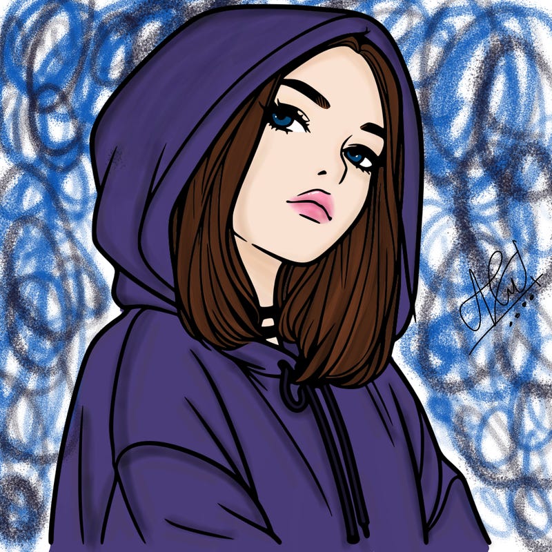 a realistic girl in a hoodie